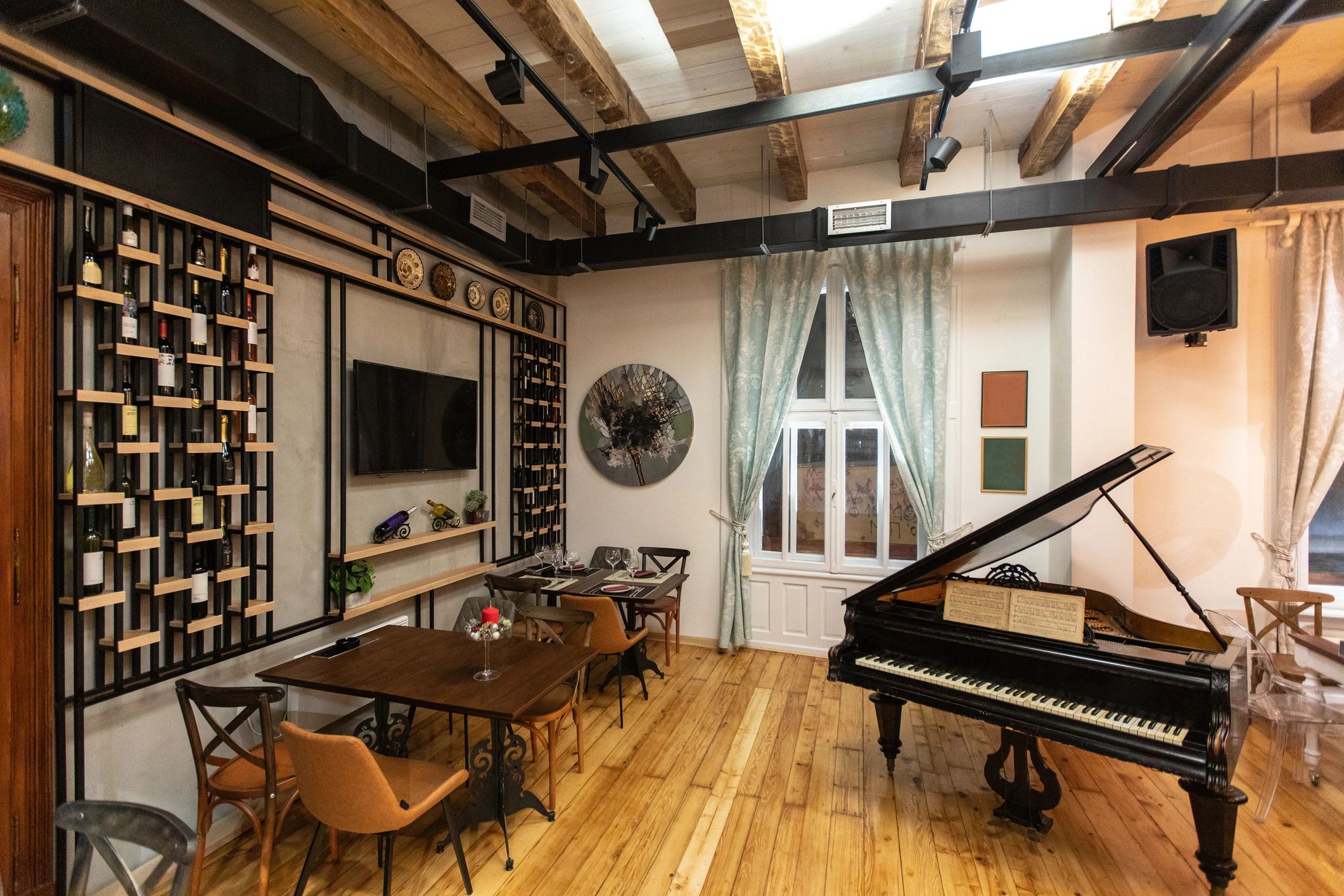 Acoustic grand piano in a piano showroom at Signature Pianos in New Jersey